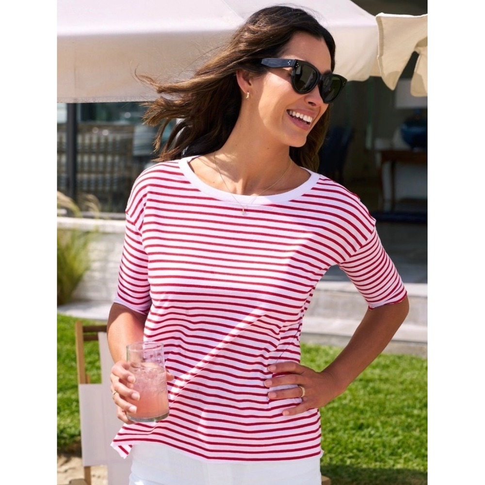 NWOT FRANK & EILEEN Josephine Red French Stripe Heritage Jersey Tee‎ XL $120